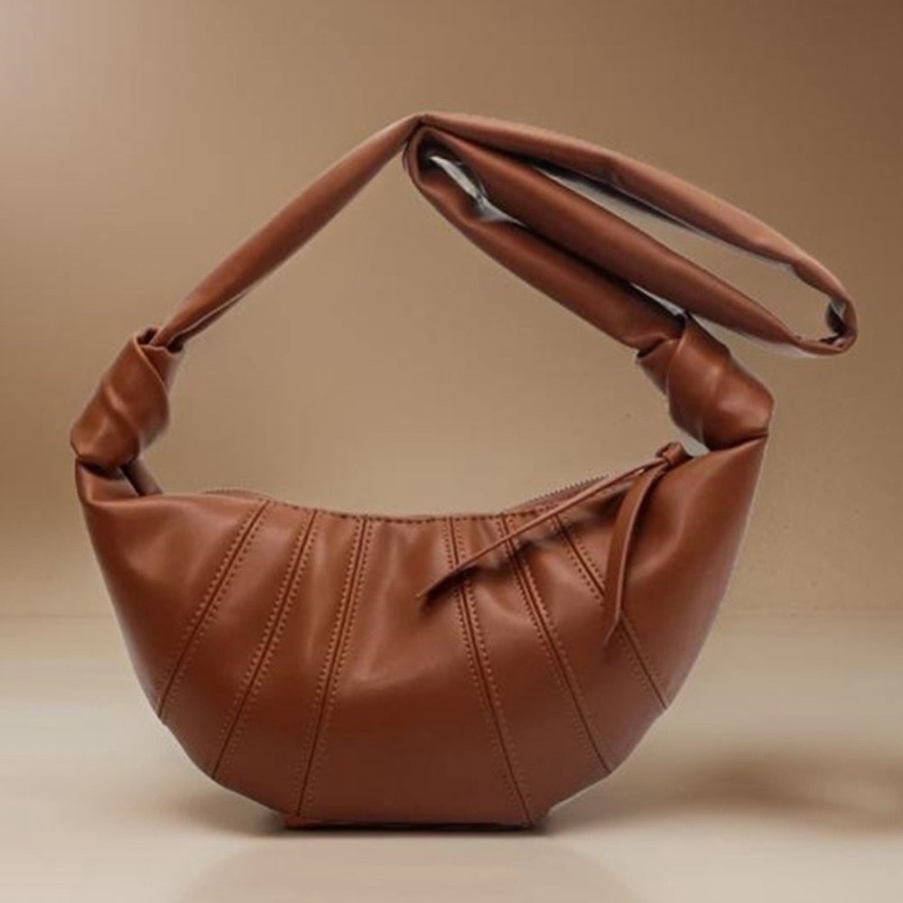 Brown Shoulder Bag with Knotted Handle